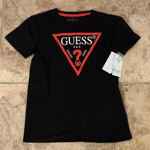Guess Black Tee Boys 12 with Red Triangle Logo NEW kids shirt graphic